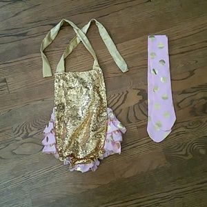 Pink and Gold Sequin Romper, Size 12m